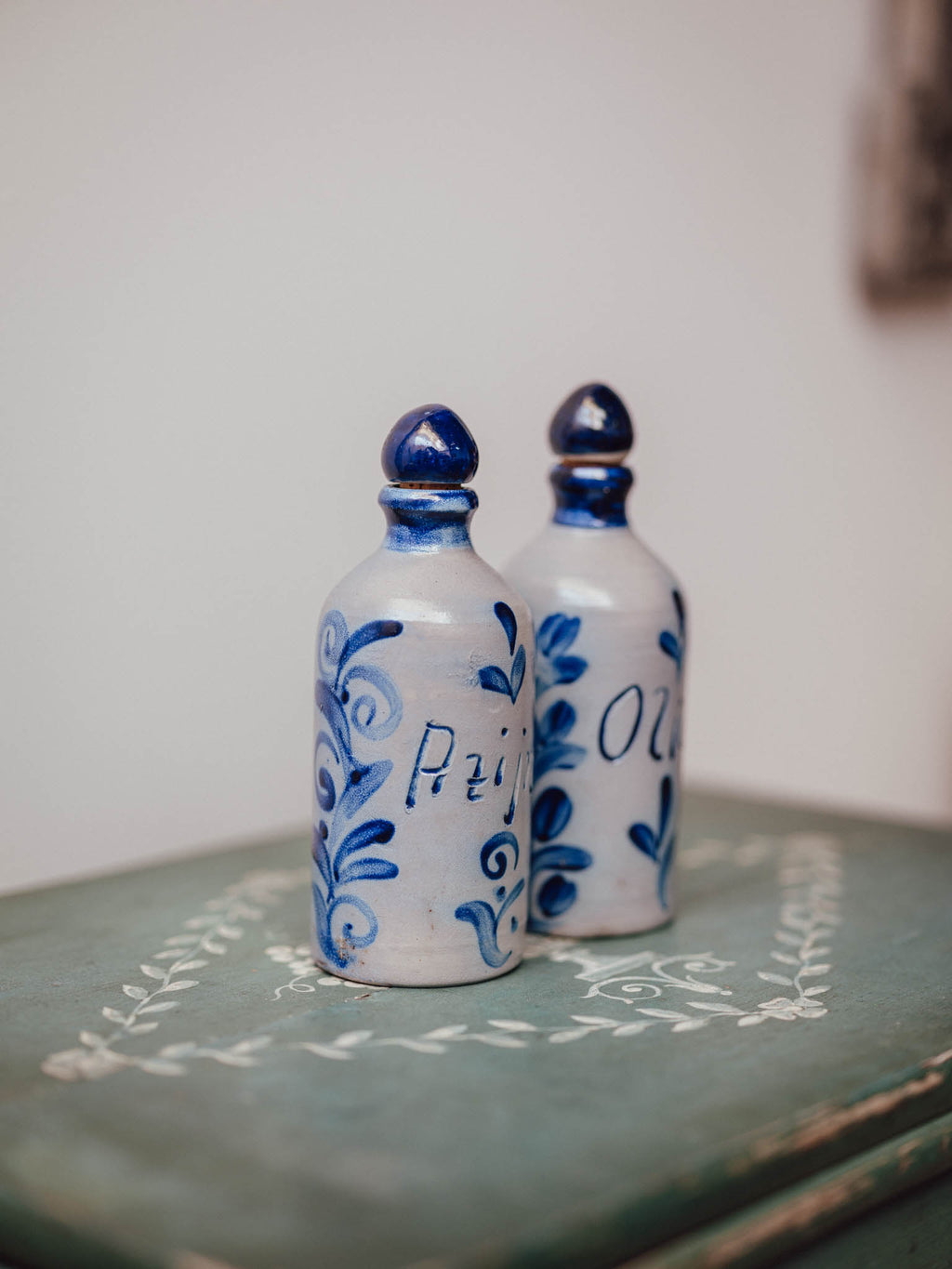 German Stoneware Oil and Vinegar  Bottles
