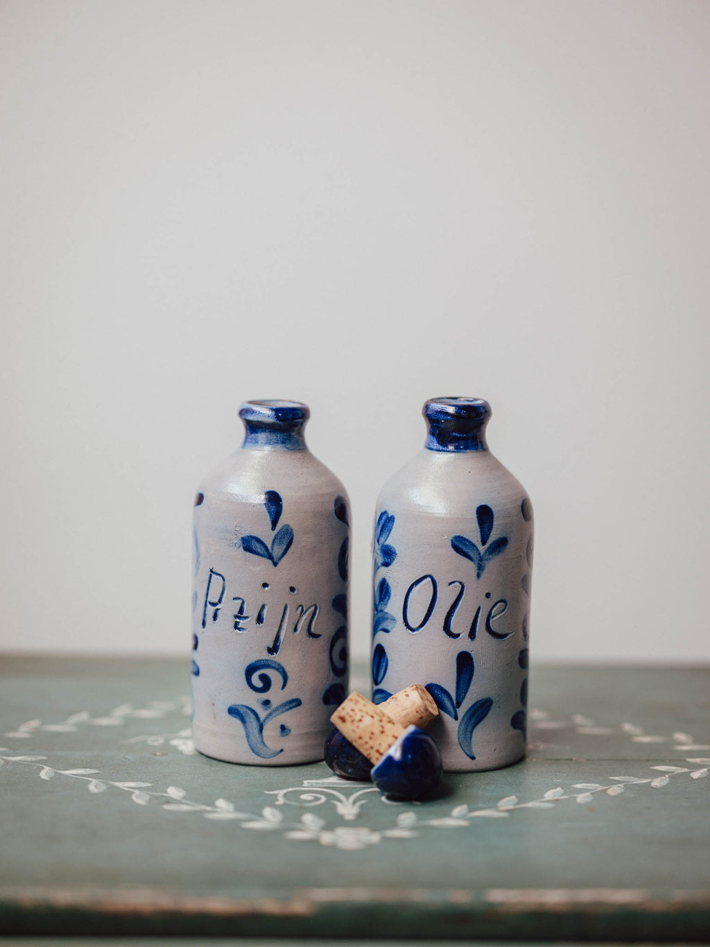 German Stoneware Oil and Vinegar  Bottles