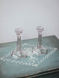 Pair of Pressed Glass Art Deco Candlesticks