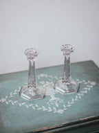 Pair of Pressed Glass Art Deco Candlesticks