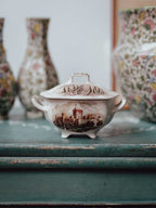 English Scenic Transferware Lidded Sugar Bowl - Made in England