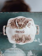 English Scenic Transferware Lidded Sugar Bowl - Made in England
