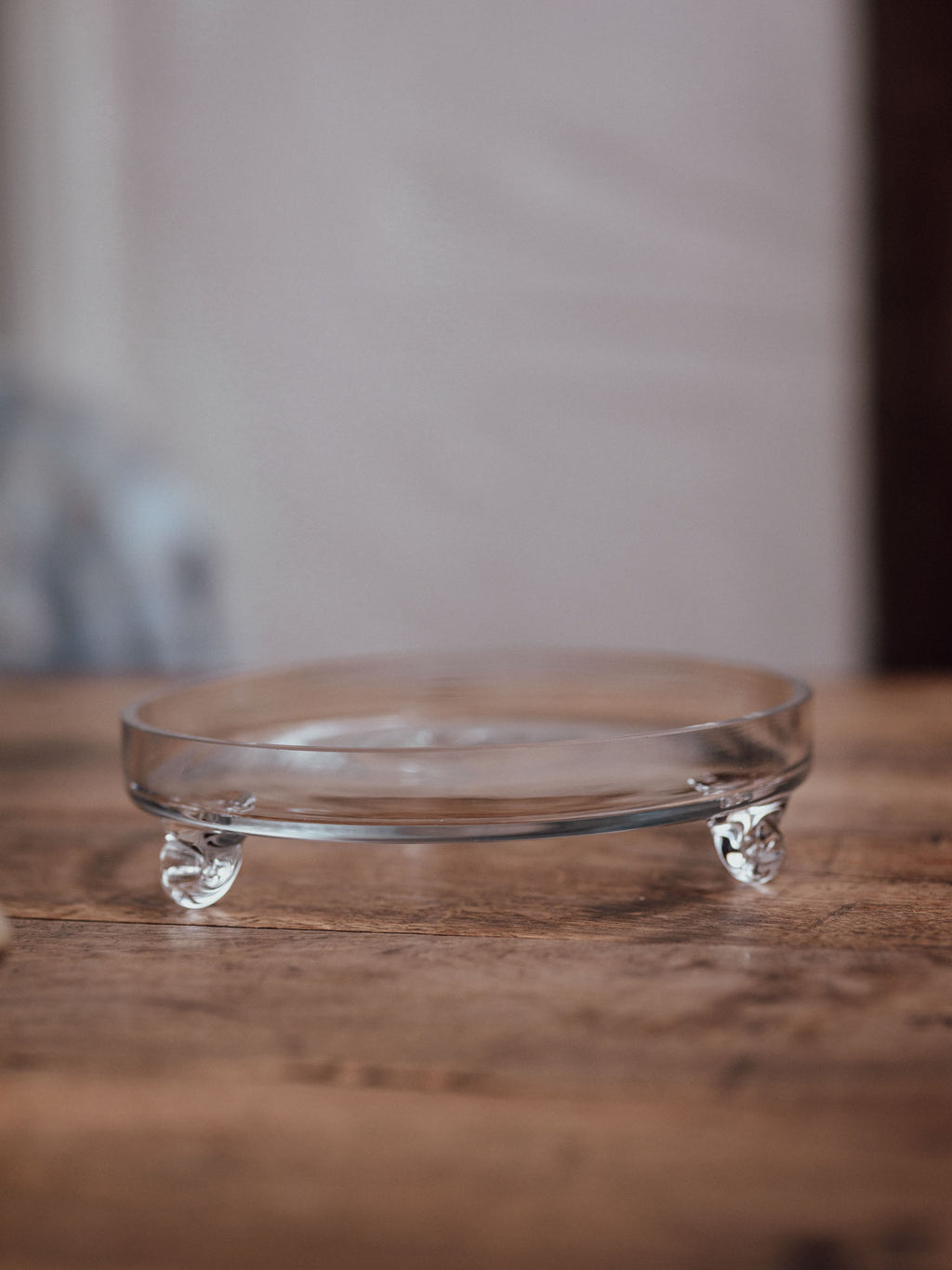 Vintage Hand Blown Glass Footed Bowl with Scrolled Feet