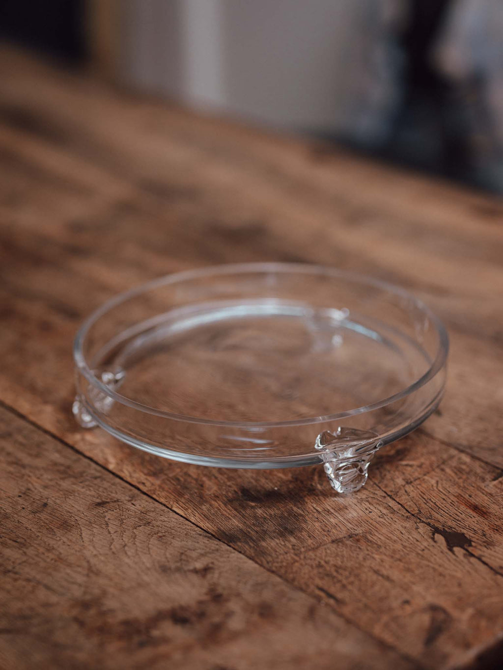 Vintage Hand Blown Glass Footed Bowl with Scrolled Feet
