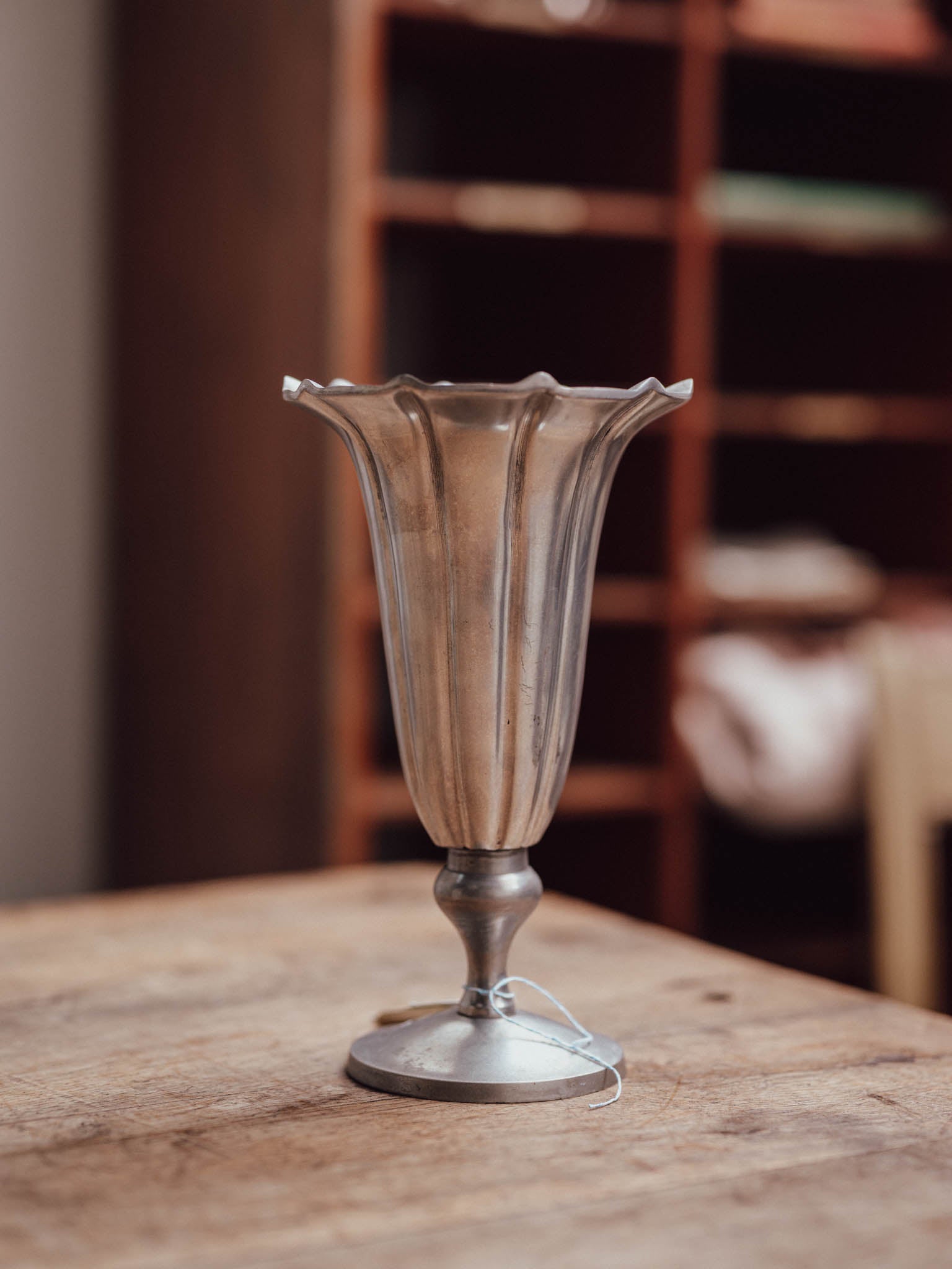 Vintage Aluminium Trumpet Vase with Ruffled Rim