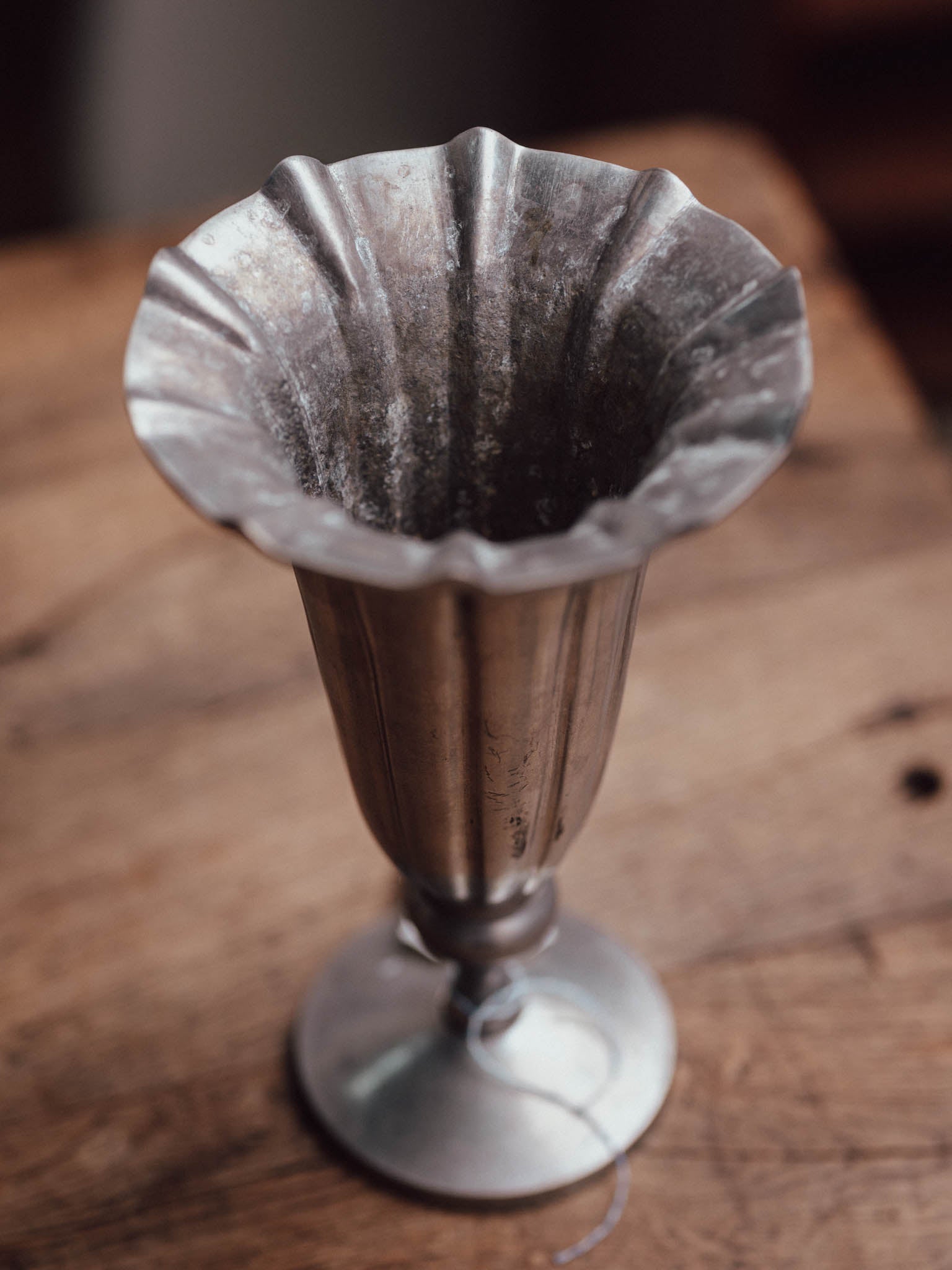 Vintage Aluminium Trumpet Vase with Ruffled Rim