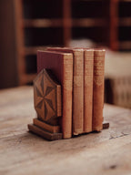 Pair of Vintage Marquetry Bookends with Geometric Star Inlay