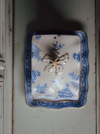 Bridgwood England Blue Willow Butter Dish with Gilt Lotus Finial