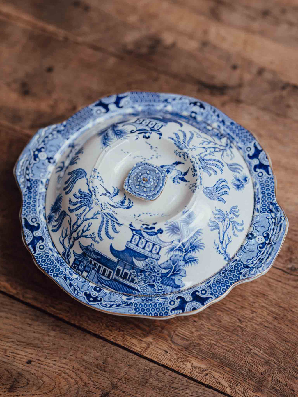 Burleigh Ware Blue and White Chinoiserie Lidded Serving Bowl