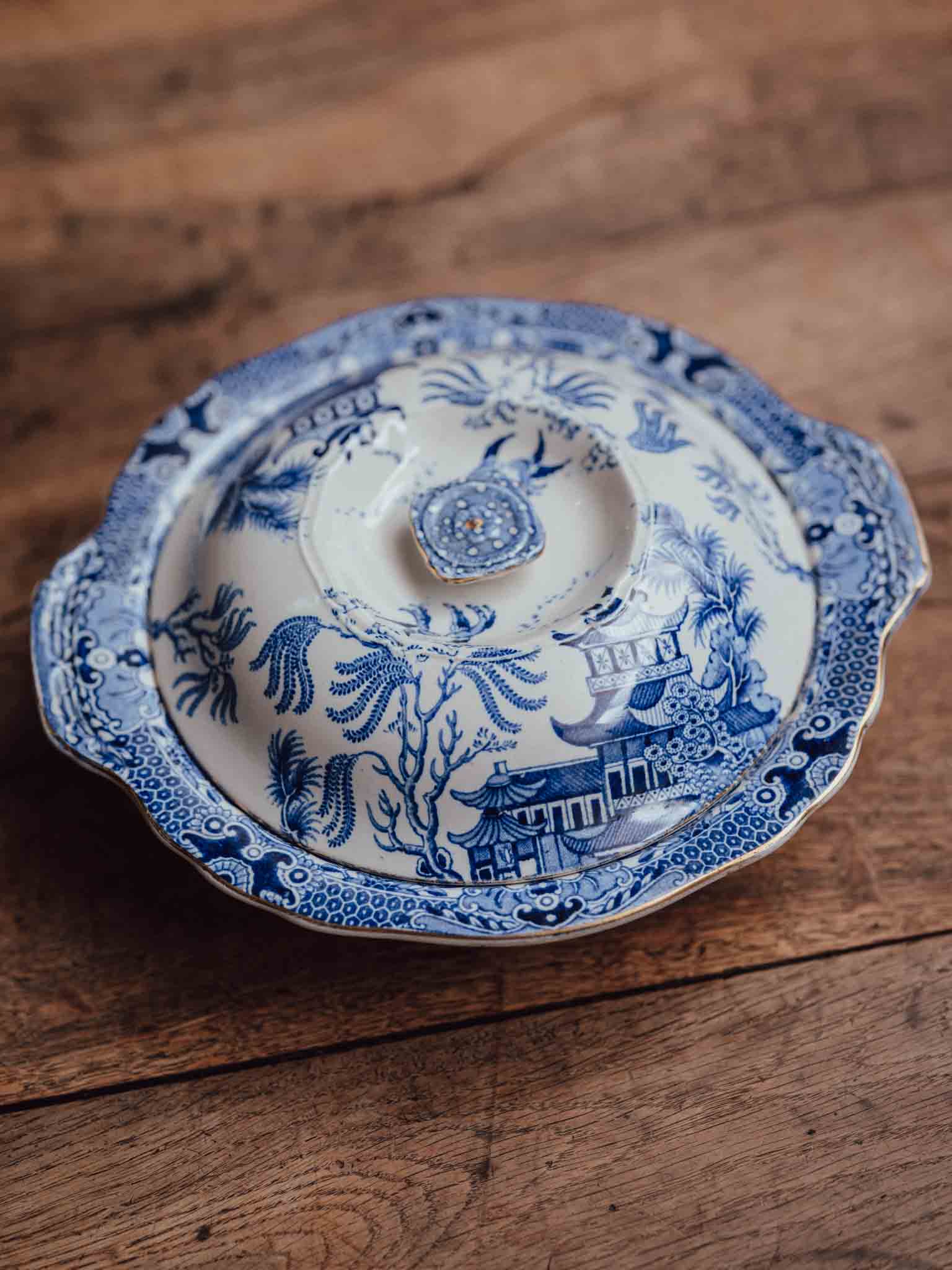 Burleigh Ware Blue and White Chinoiserie Lidded Serving Bowl