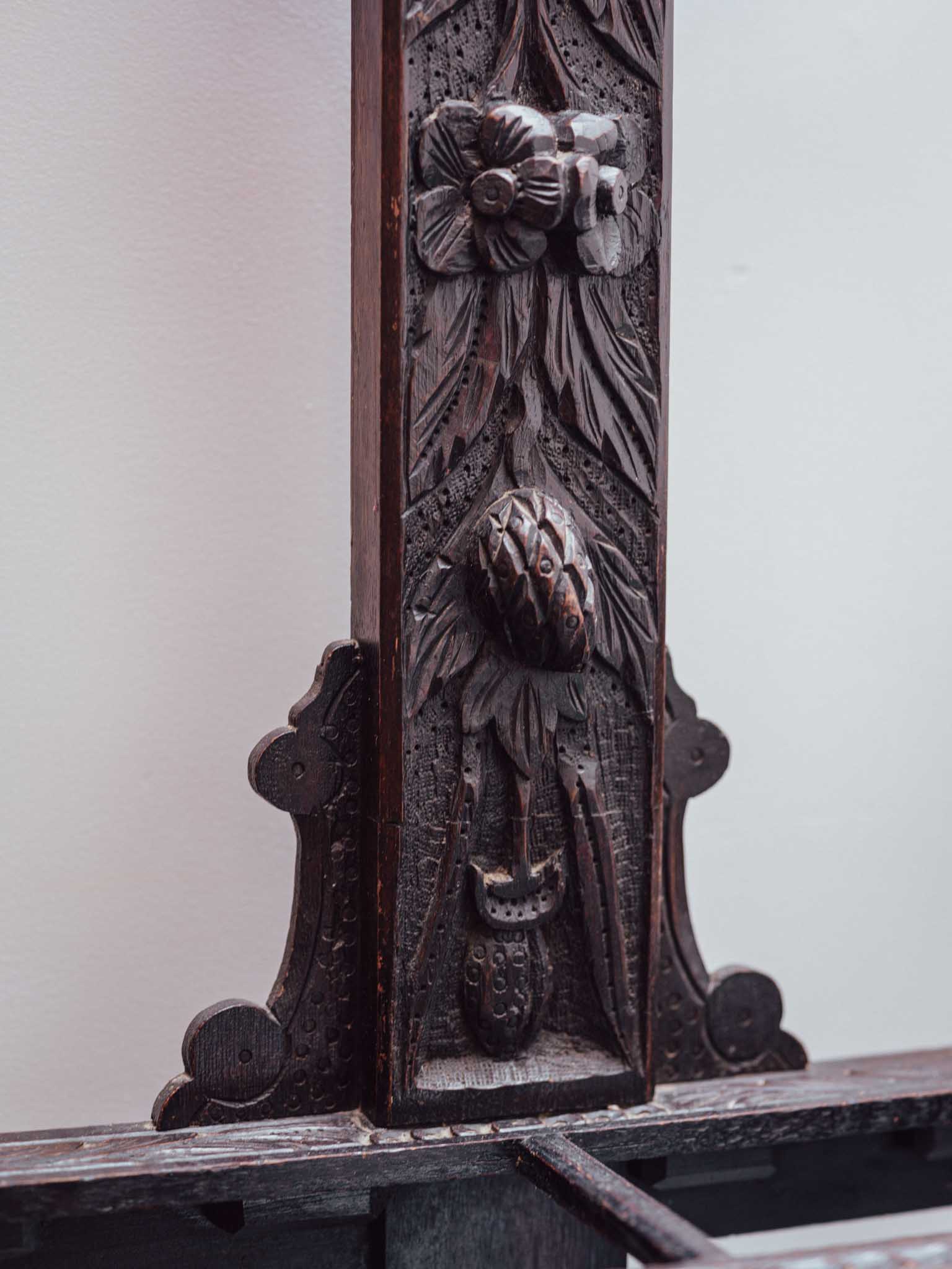Victorian Ebonised Hall Stand with Mirror and Umbrella Stand