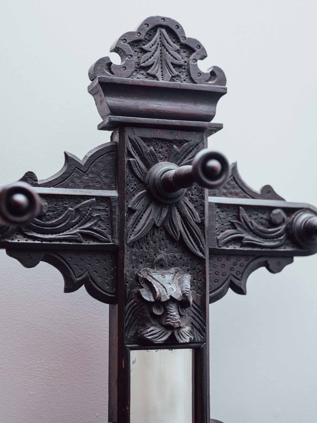 Victorian Ebonised Hall Stand with Mirror and Umbrella Stand