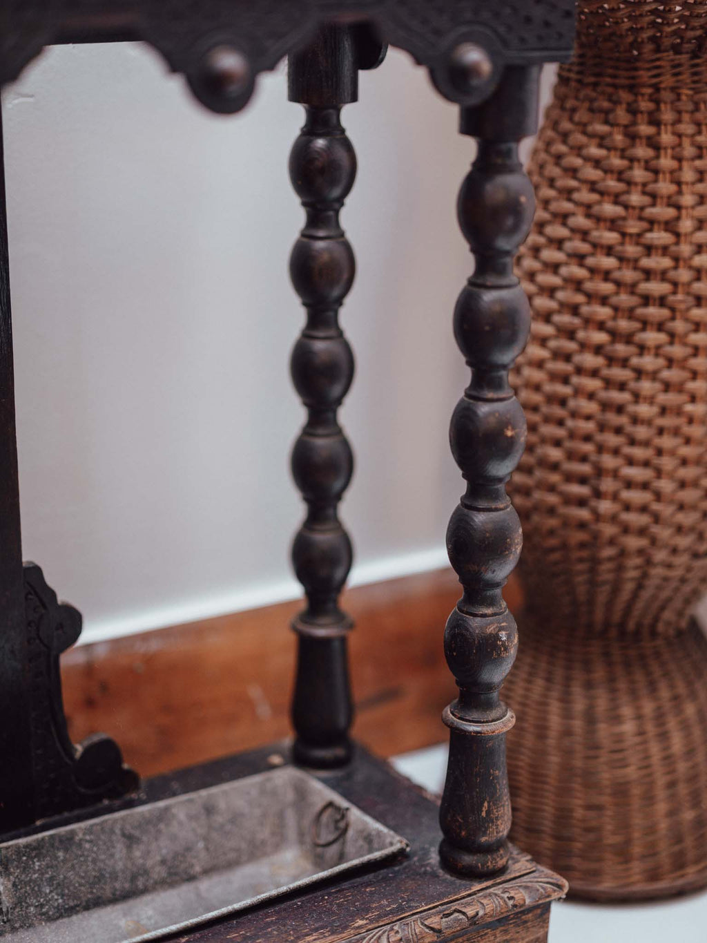 Victorian Ebonised Hall Stand with Mirror and Umbrella Stand