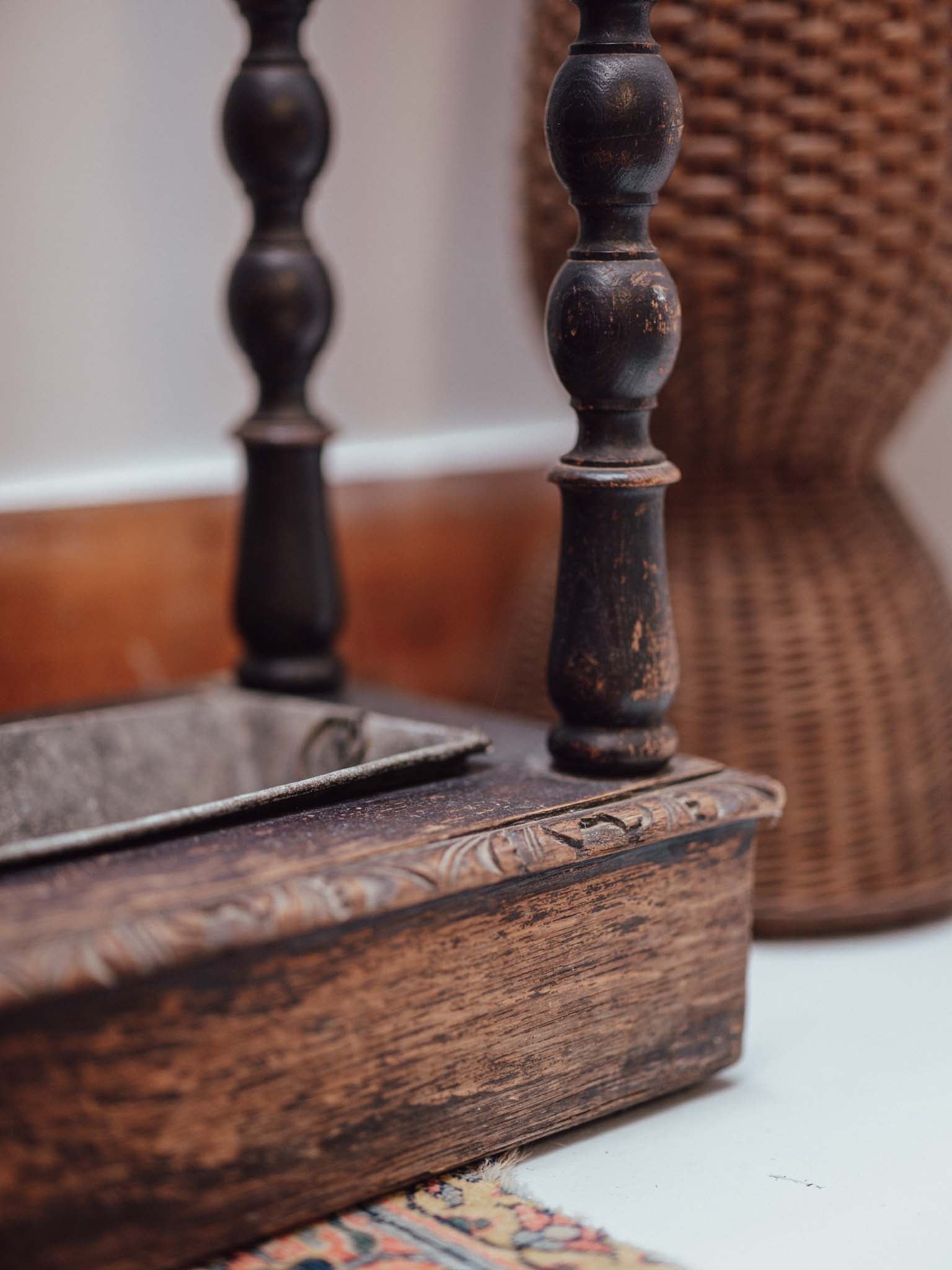Victorian Ebonised Hall Stand with Mirror and Umbrella Stand