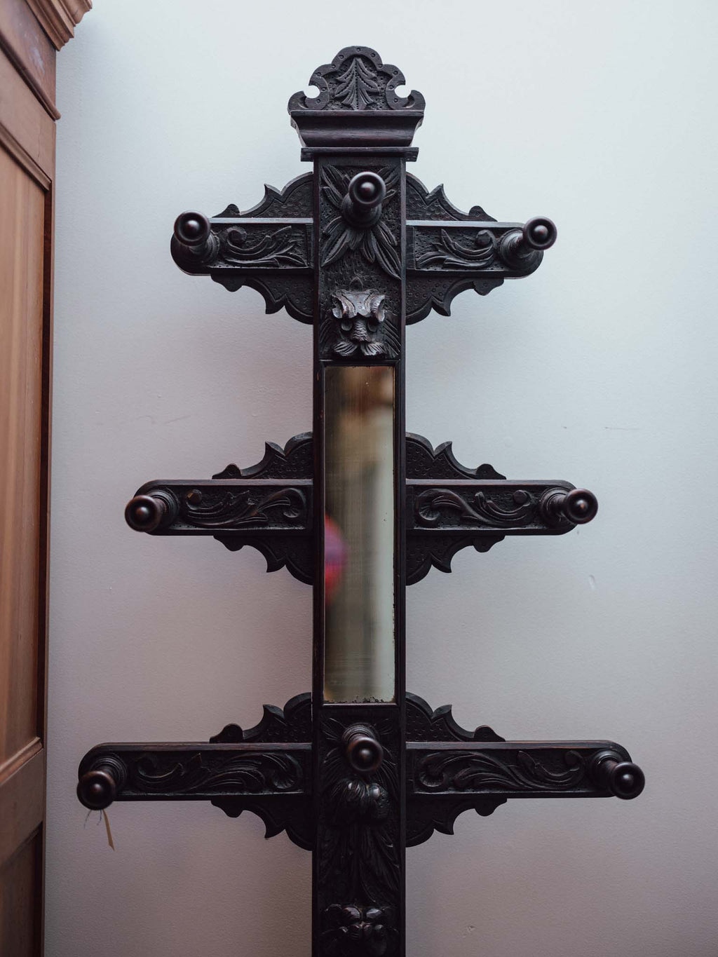 Victorian Ebonised Hall Stand with Mirror and Umbrella Stand