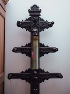 Victorian Ebonised Hall Stand with Mirror and Umbrella Stand