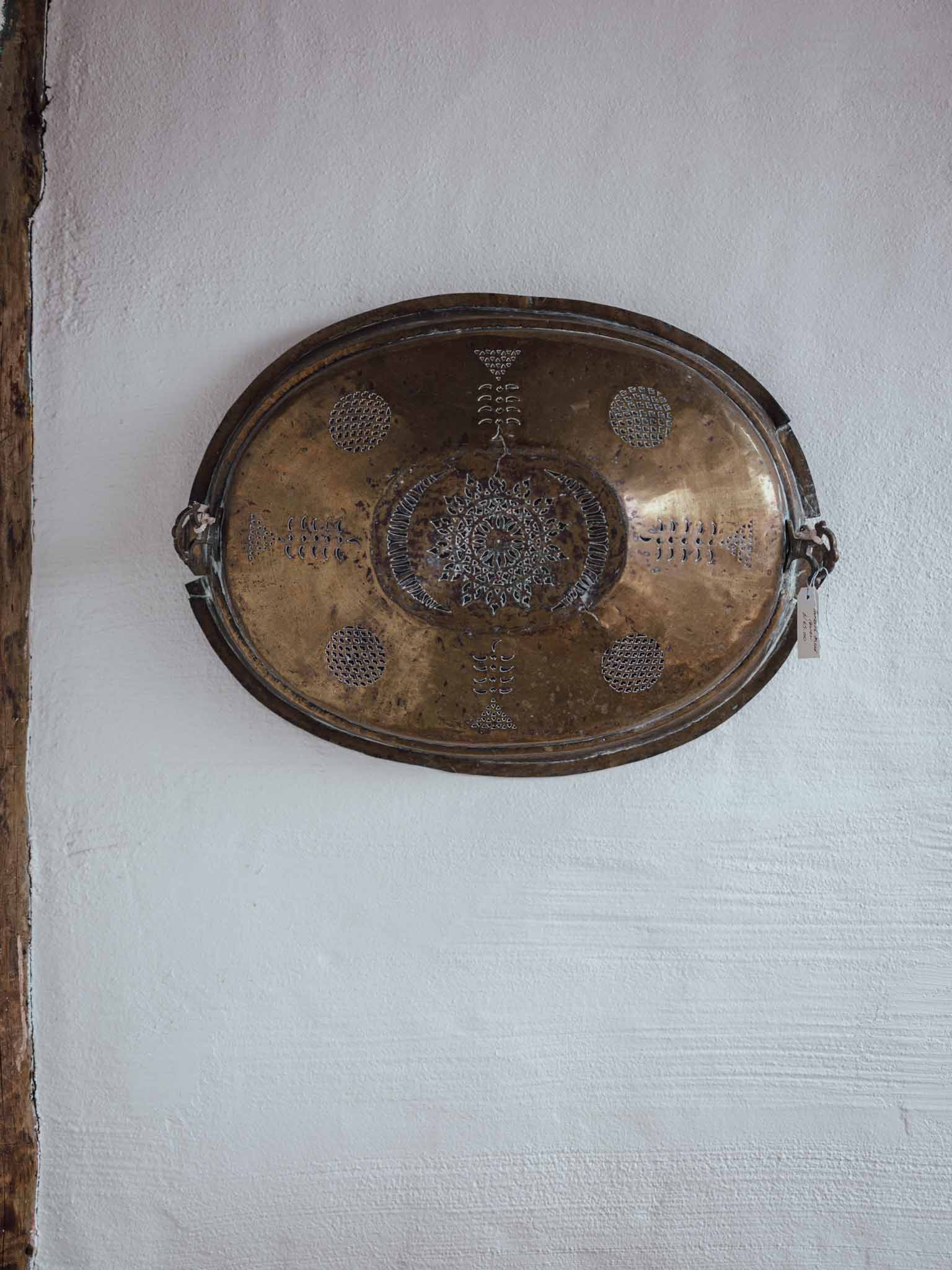 Antique Brass Meat Cover Repurposed as Wall Hanging