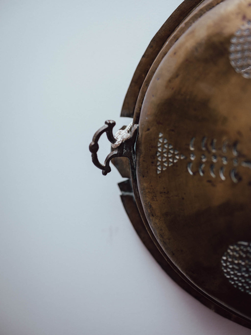 Antique Brass Meat Cover Repurposed as Wall Hanging