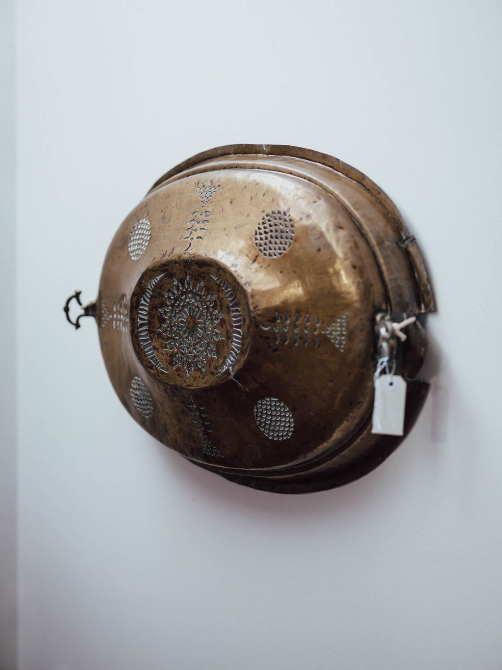 Antique Brass Meat Cover Repurposed as Wall Hanging