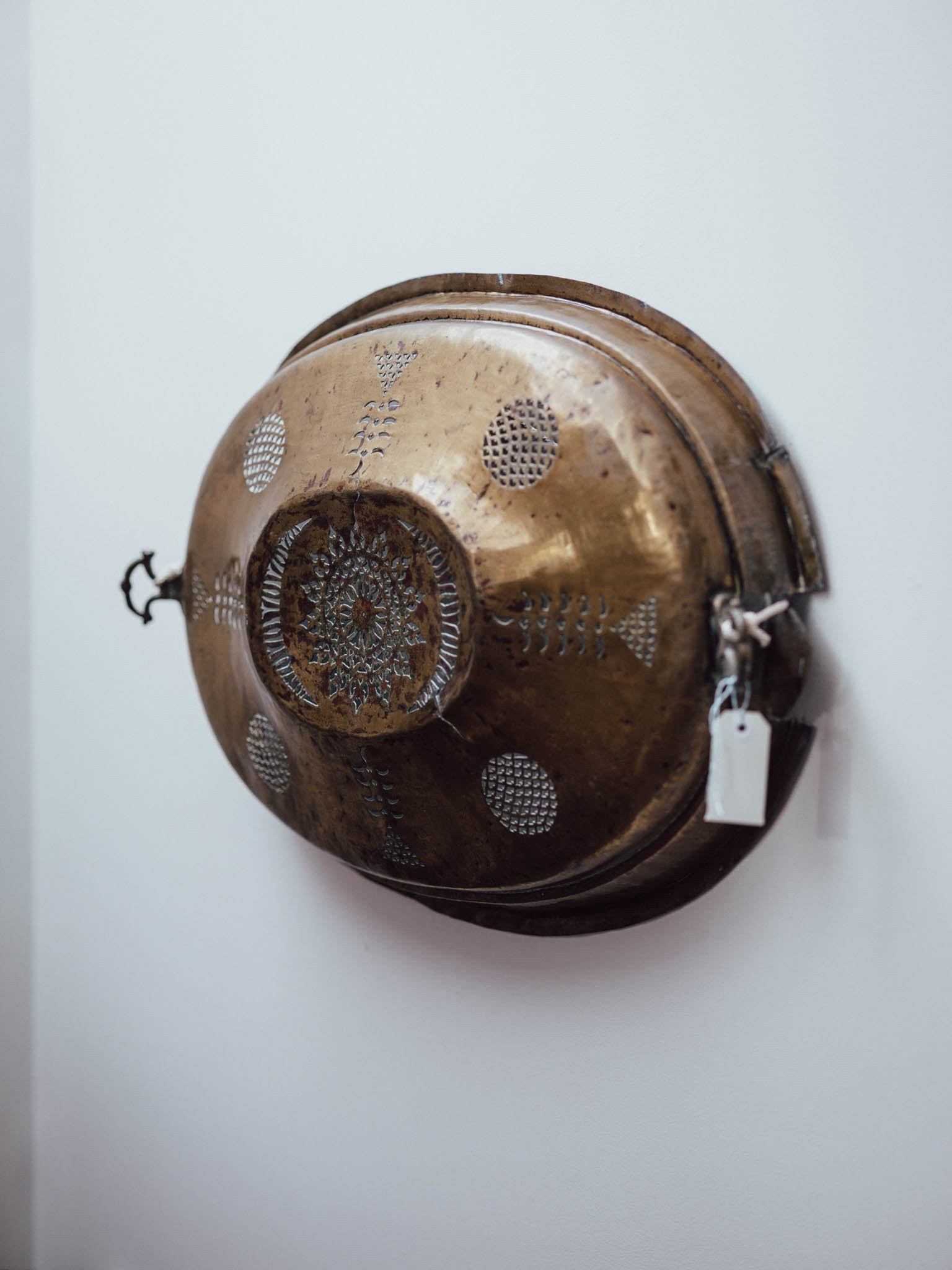 Antique Brass Meat Cover Repurposed as Wall Hanging
