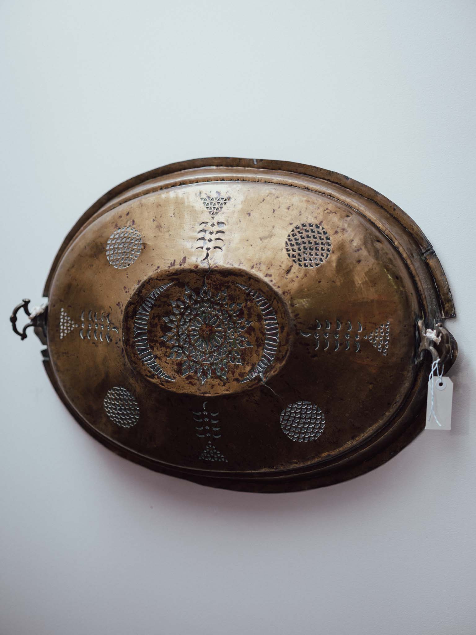 Antique Brass Meat Cover Repurposed as Wall Hanging