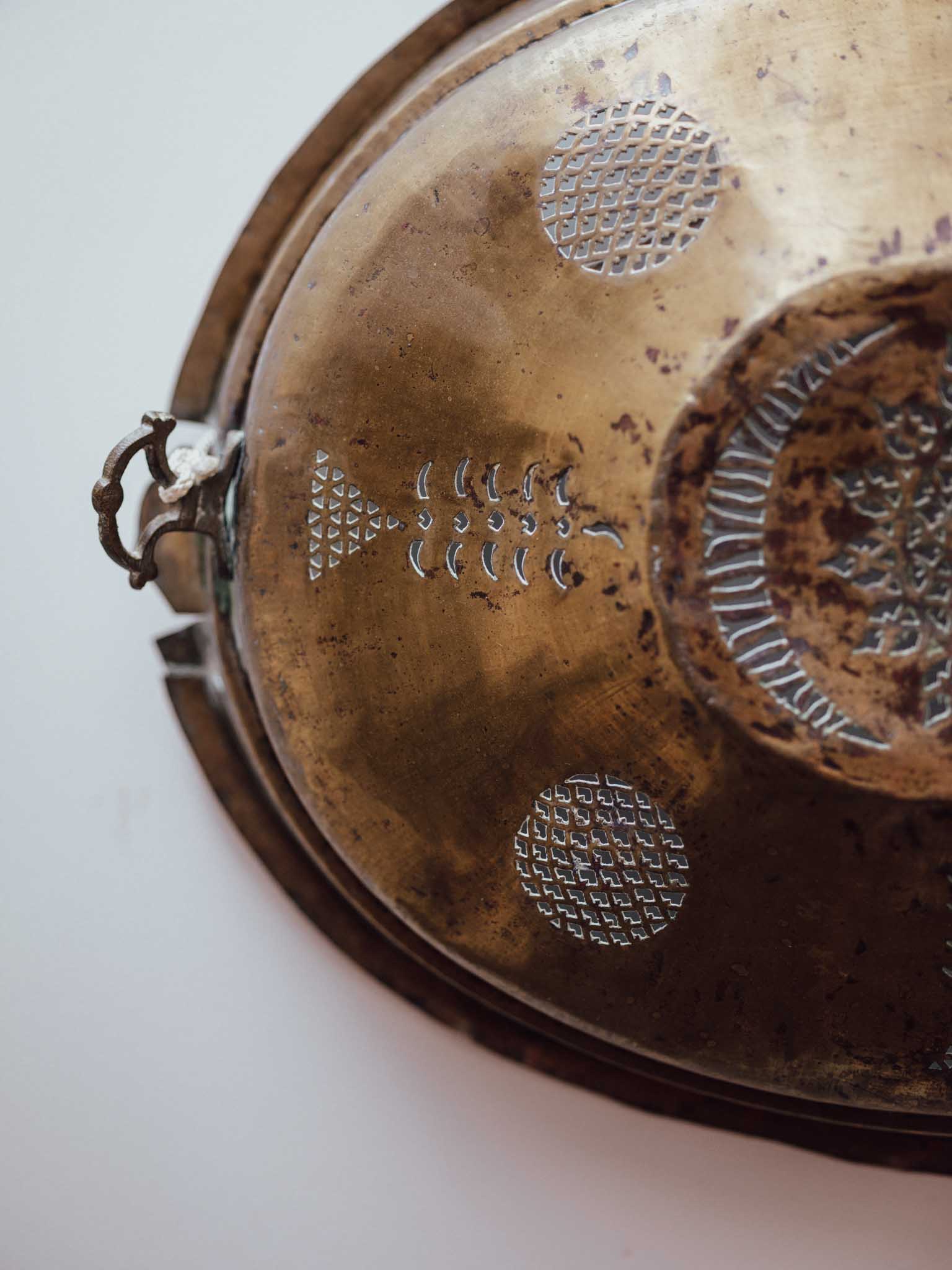 Antique Brass Meat Cover Repurposed as Wall Hanging
