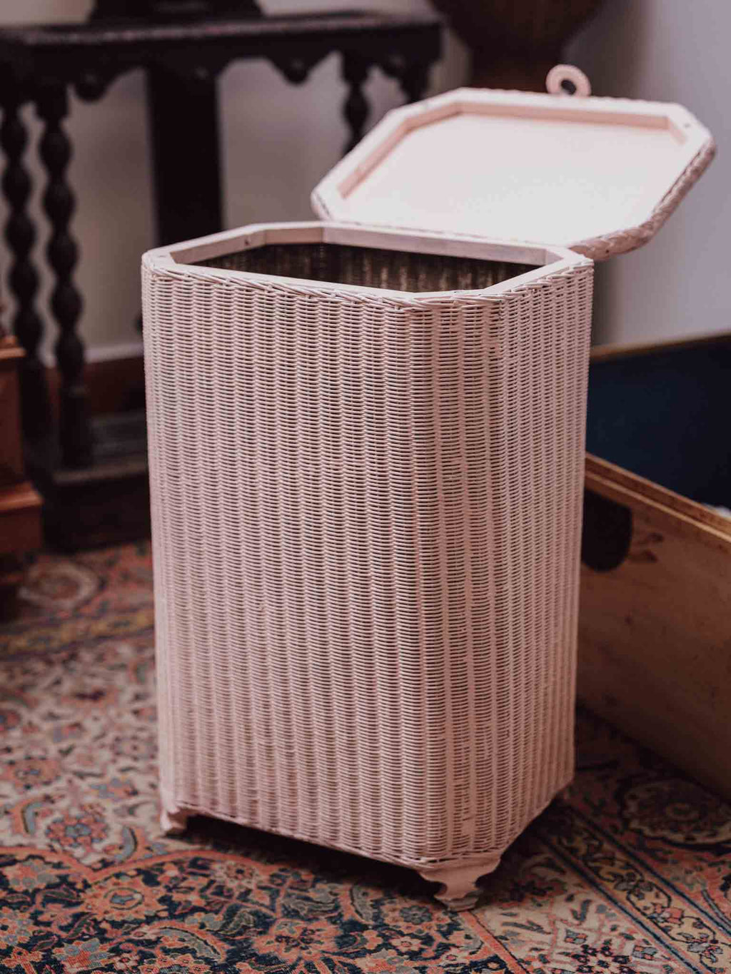 Lloyd Loom Pink Linen Hamper by Lusty & Sons 1930s