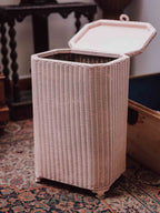 Lloyd Loom Pink Linen Hamper by Lusty & Sons 1930s