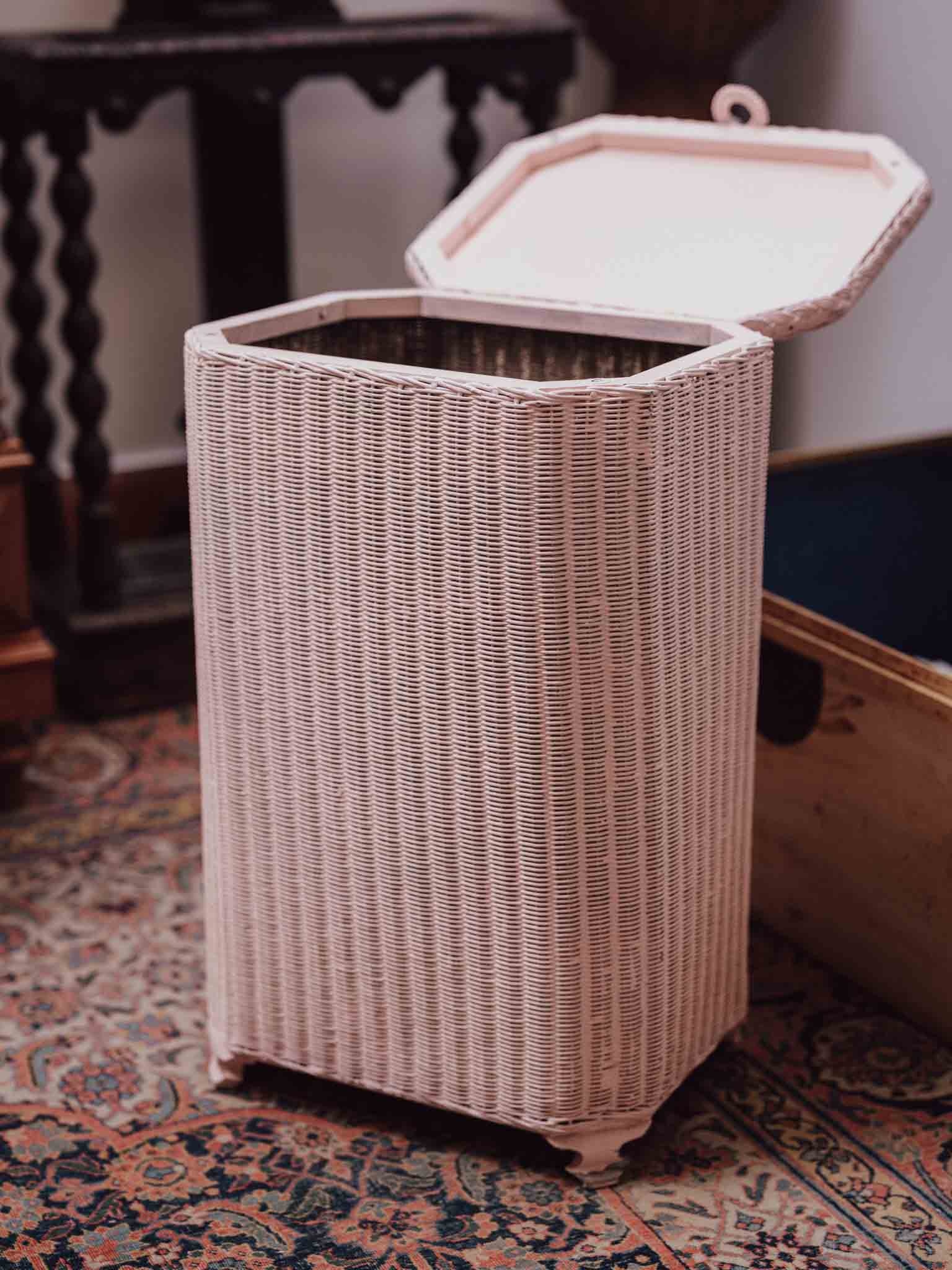Lloyd Loom Pink Linen Hamper by Lusty & Sons 1930s