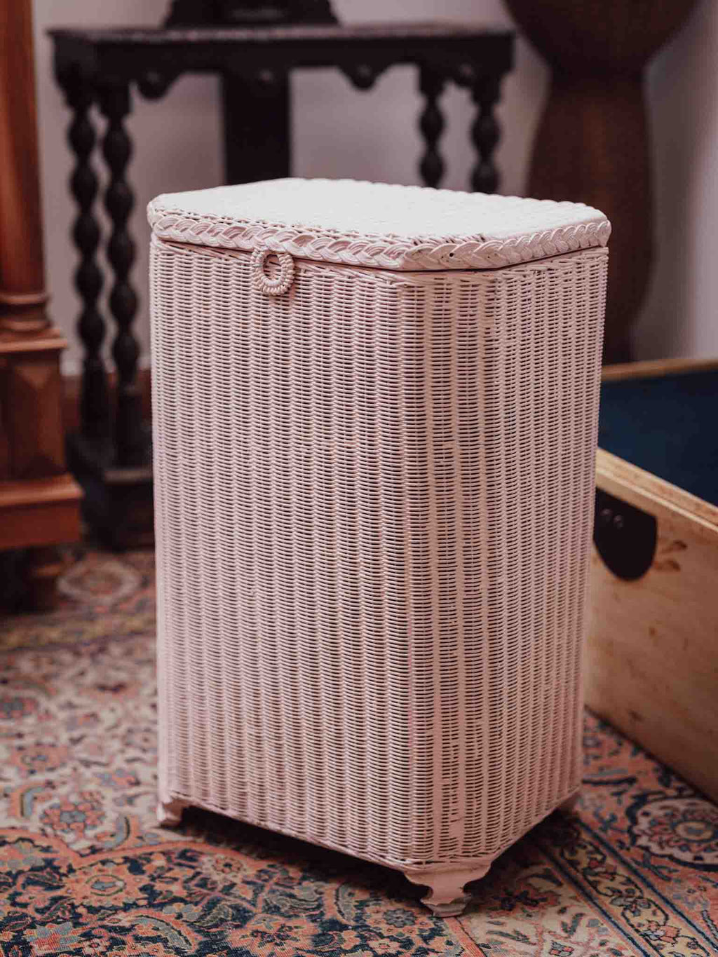 Lloyd Loom Pink Linen Hamper by Lusty & Sons 1930s