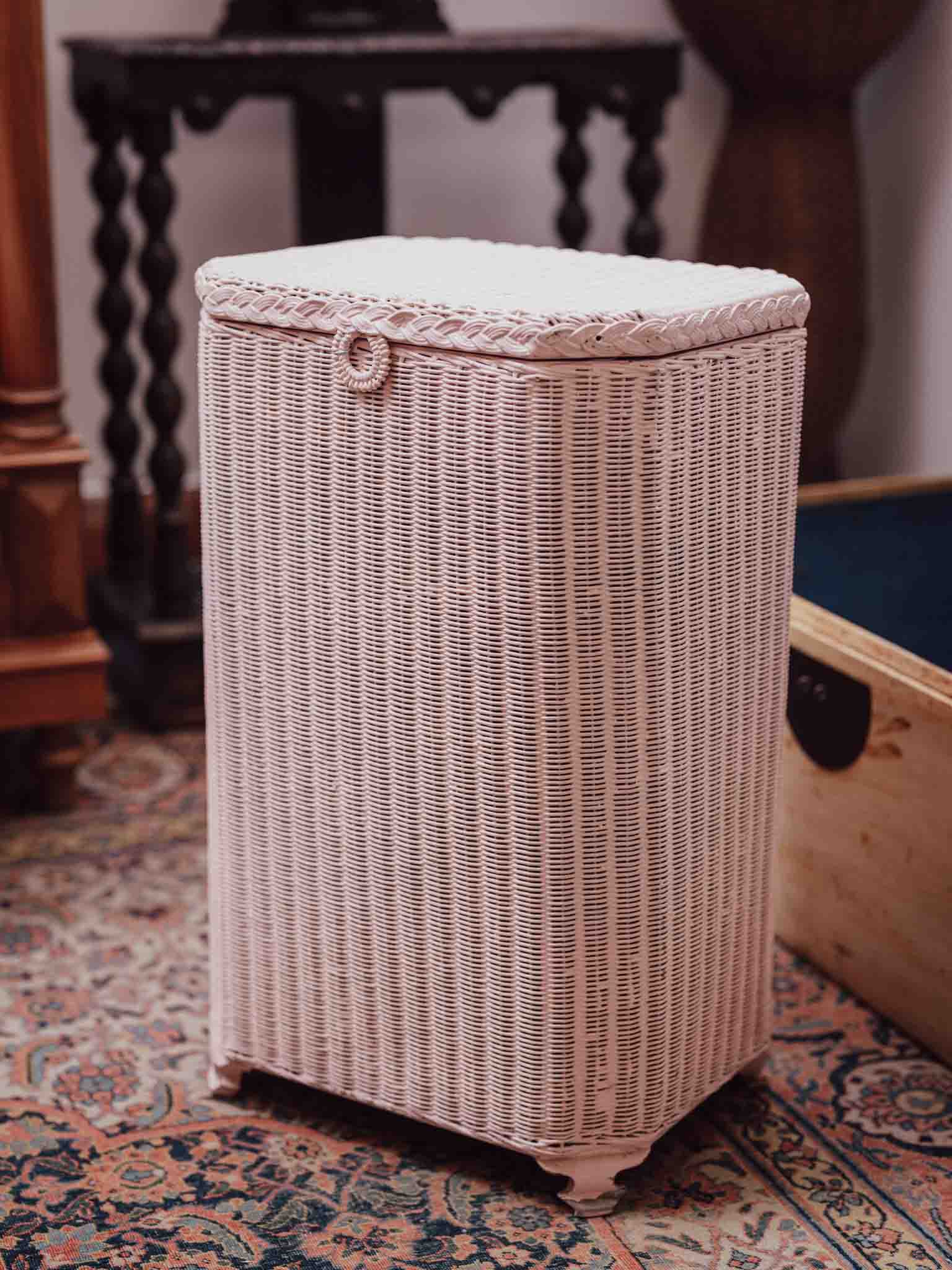 Lloyd Loom Pink Linen Hamper by Lusty & Sons 1930s