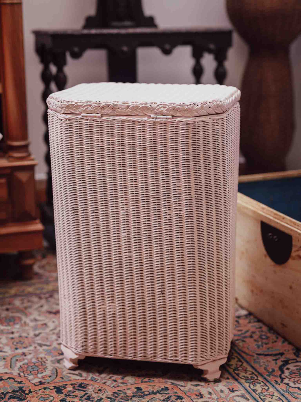 Lloyd Loom Pink Linen Hamper by Lusty & Sons 1930s