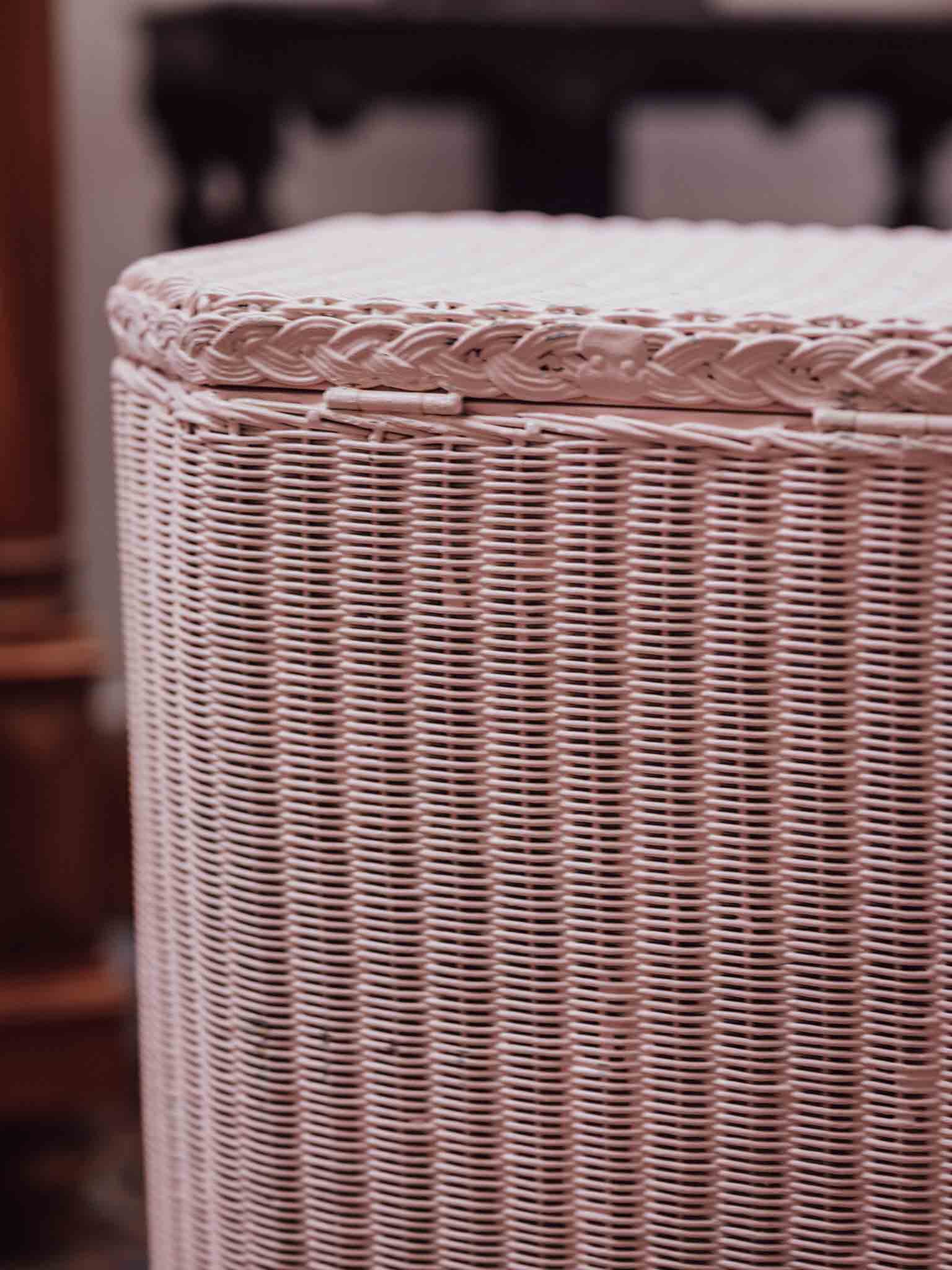 Lloyd Loom Pink Linen Hamper by Lusty & Sons 1930s