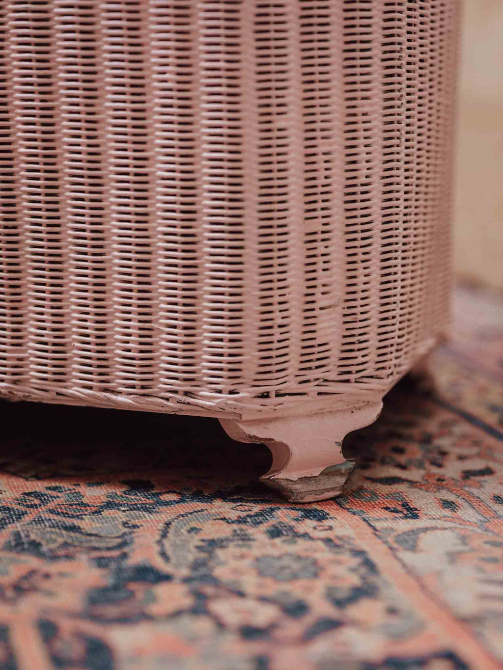 Lloyd Loom Pink Linen Hamper by Lusty & Sons 1930s