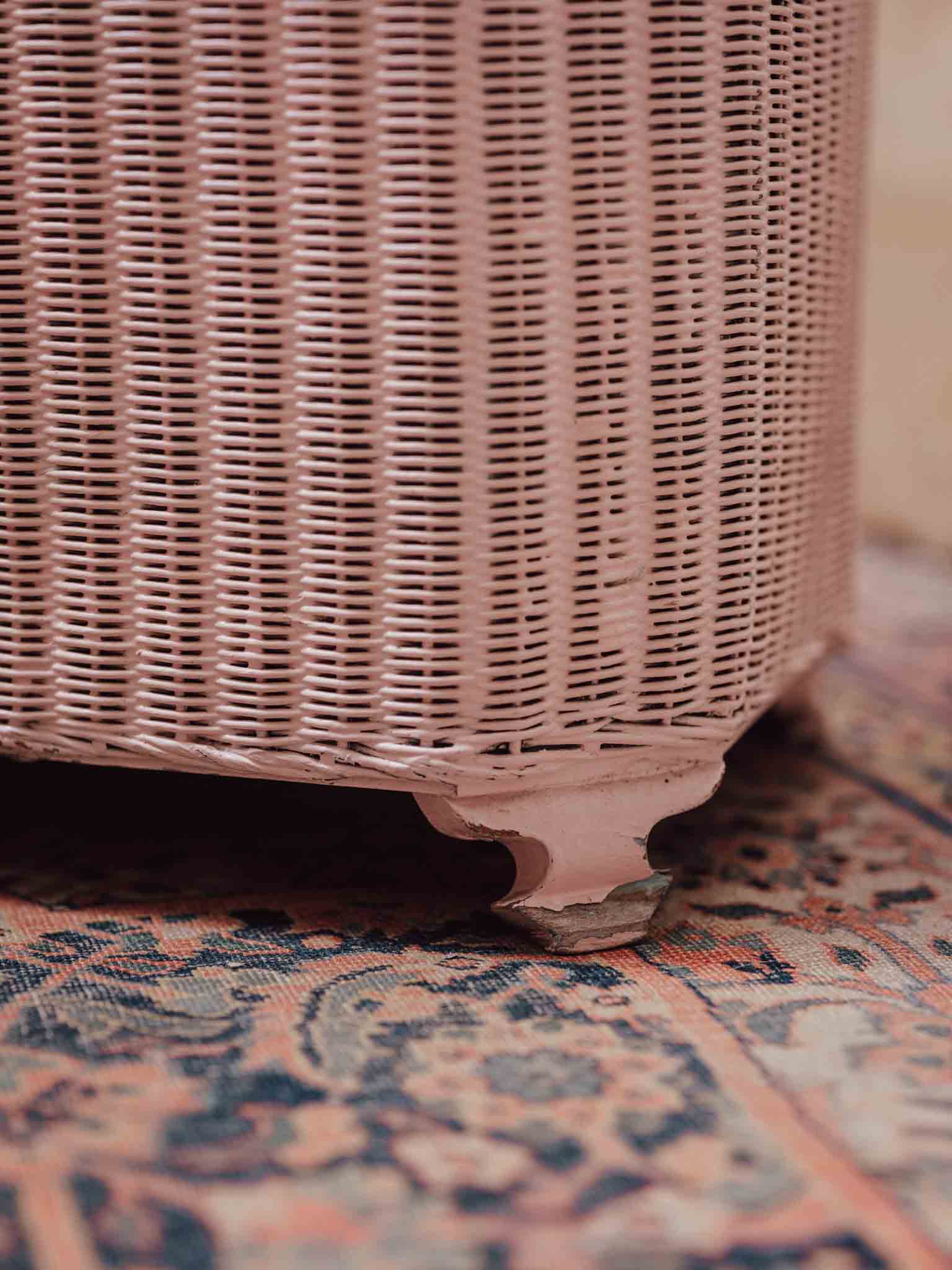 Lloyd Loom Pink Linen Hamper by Lusty & Sons 1930s