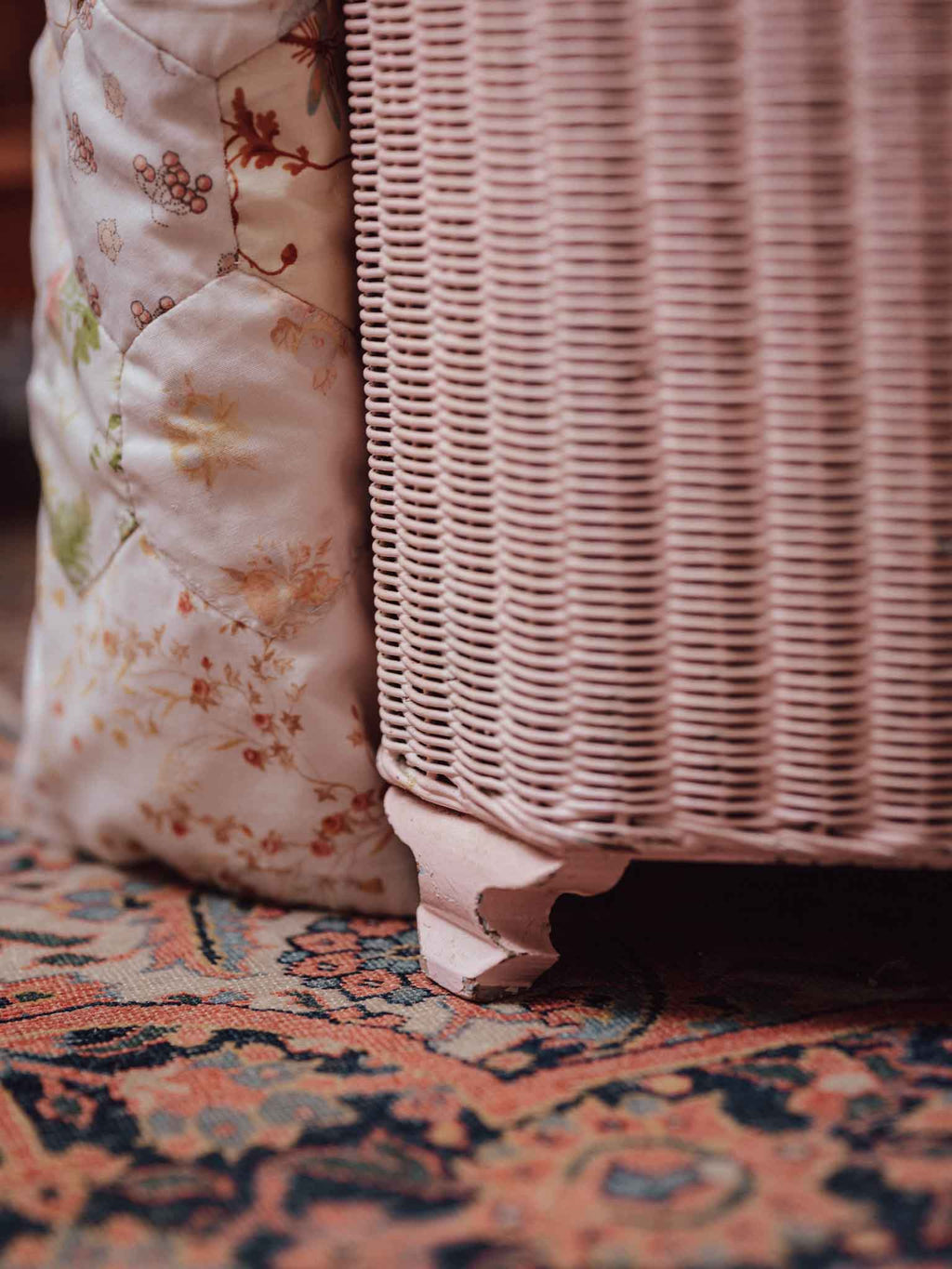 Lloyd Loom Pink Linen Hamper by Lusty & Sons 1930s