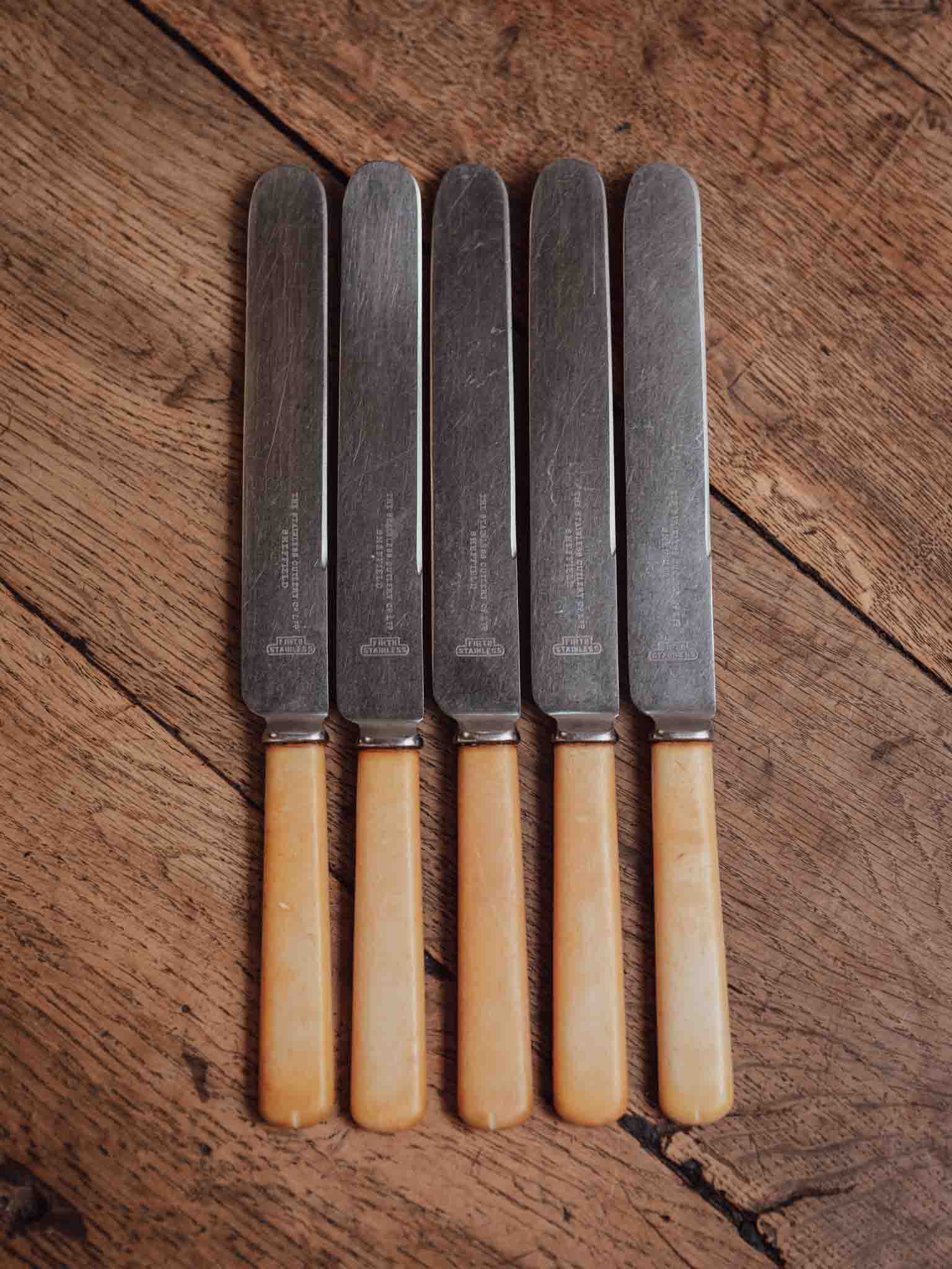 Set of Five Bone-Handled Stainless Knives - The Stainless Cutlery Co Sheffield
