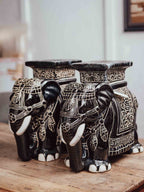 Vintage Black and White Ceramic Elephants Pair