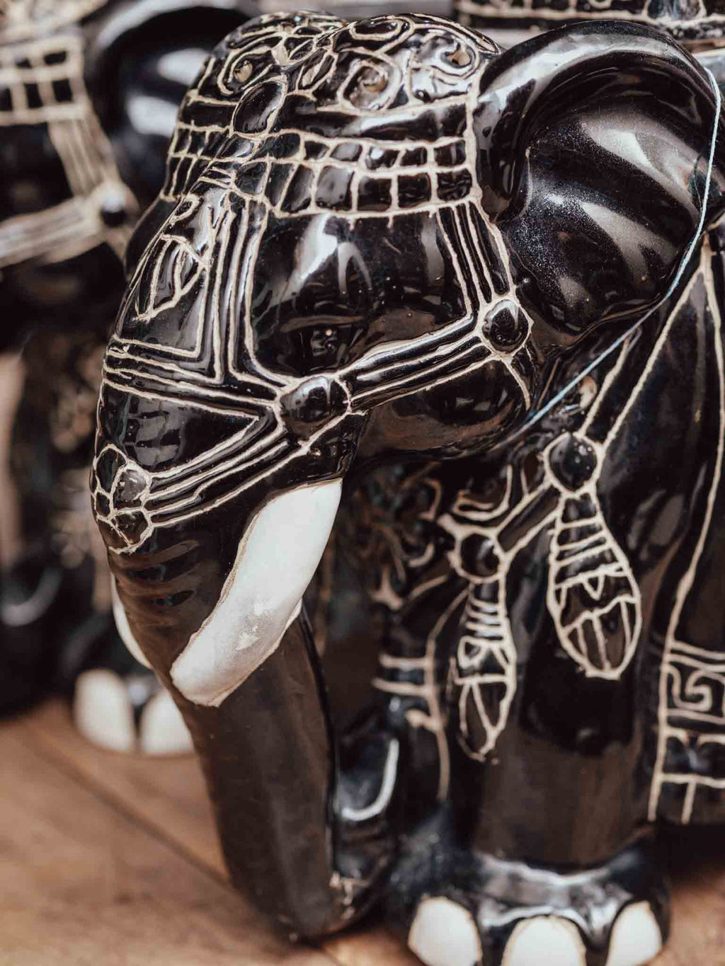 Vintage Black and White Ceramic Elephants Pair