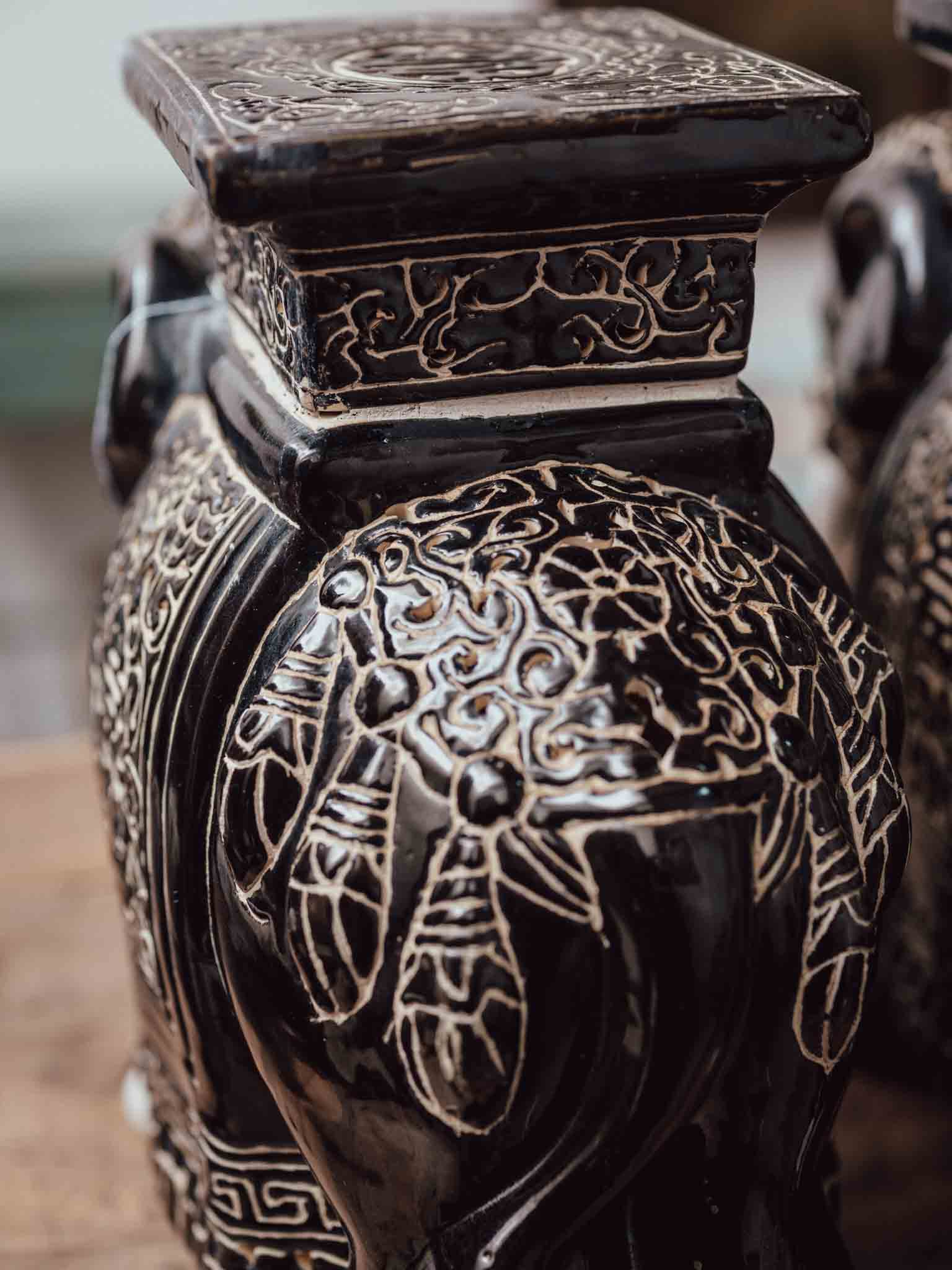 Vintage Black and White Ceramic Elephants Pair