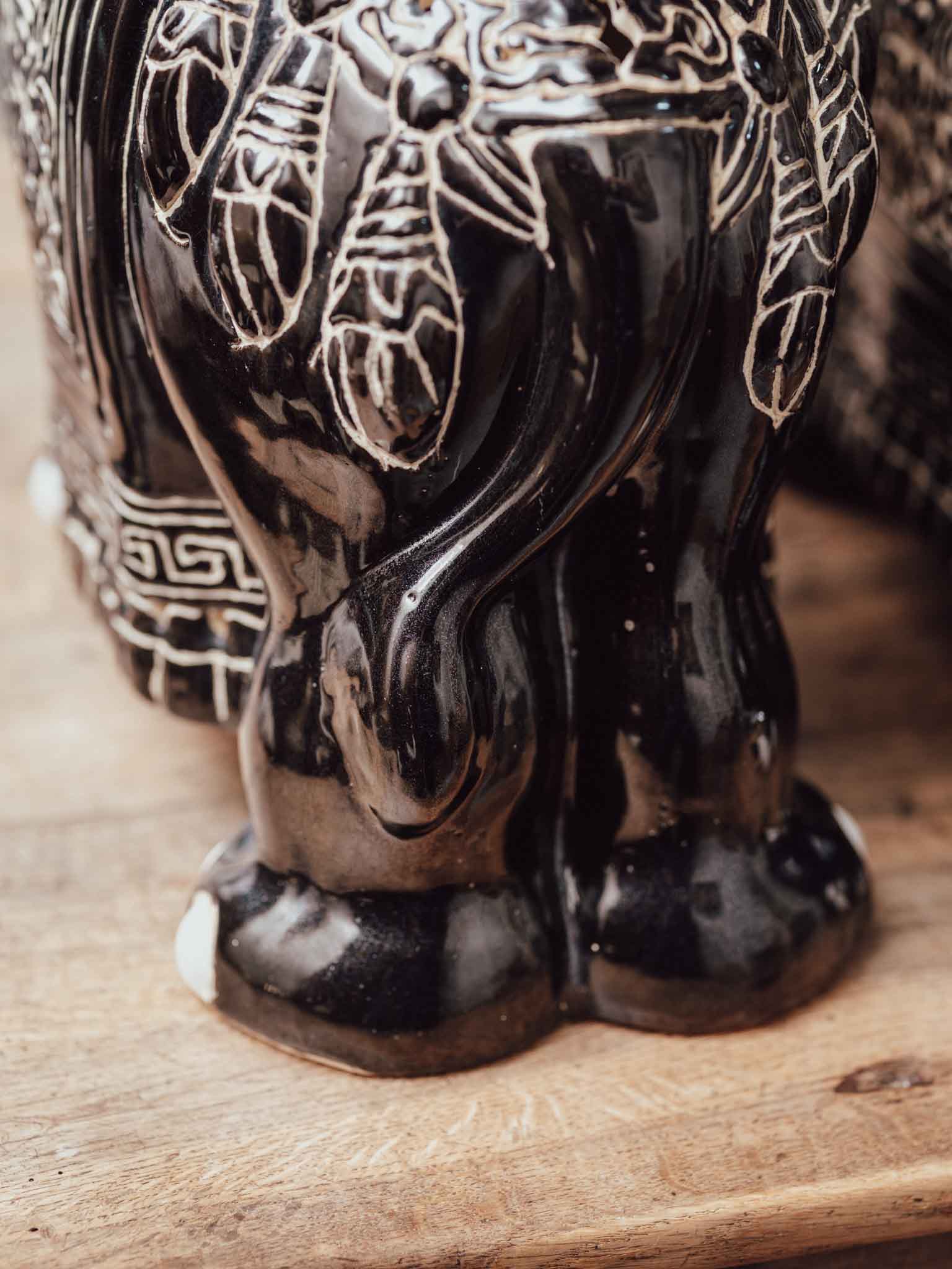 Vintage Black and White Ceramic Elephants Pair