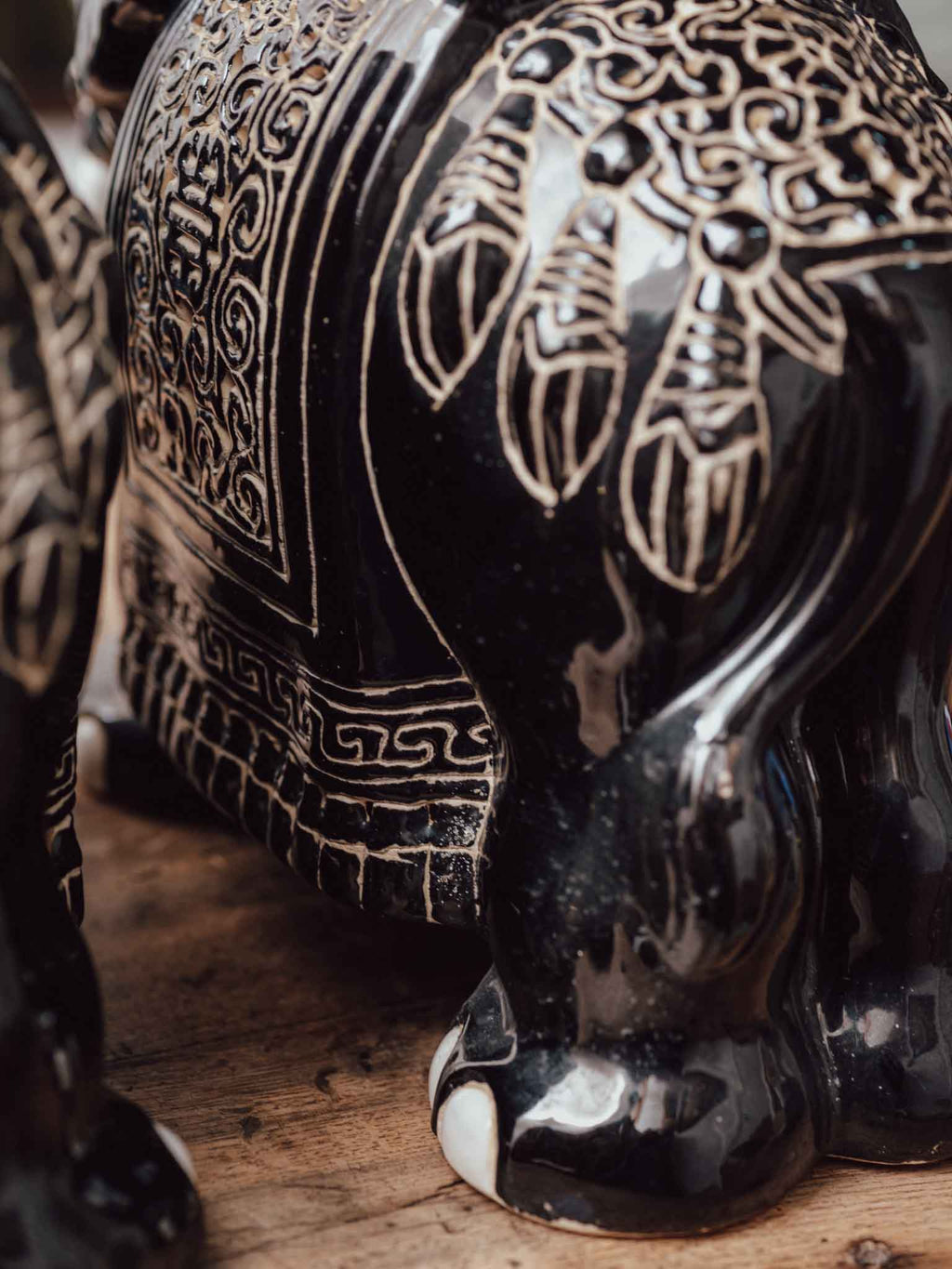 Vintage Black and White Ceramic Elephants Pair
