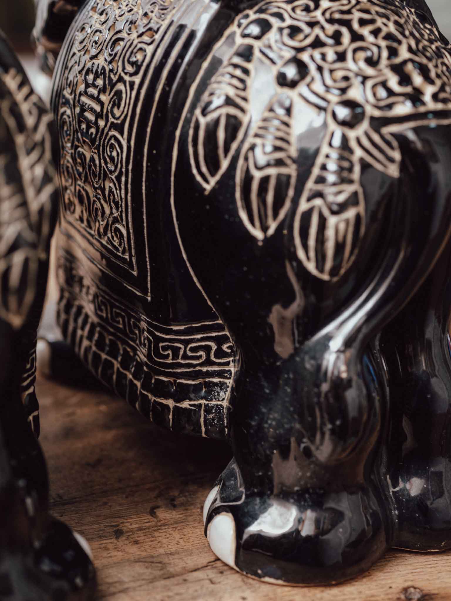 Vintage Black and White Ceramic Elephants Pair