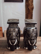 Vintage Black and White Ceramic Elephants Pair