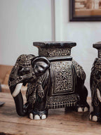 Vintage Black and White Ceramic Elephants Pair