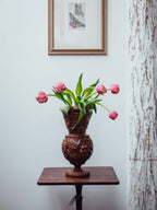 Carved Wooden Vase with Glass Insert