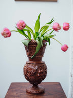Carved Wooden Vase with Glass Insert