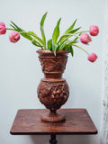 Carved Wooden Vase with Glass Insert
