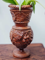 Carved Wooden Vase with Glass Insert