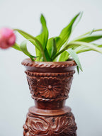 Carved Wooden Vase with Glass Insert